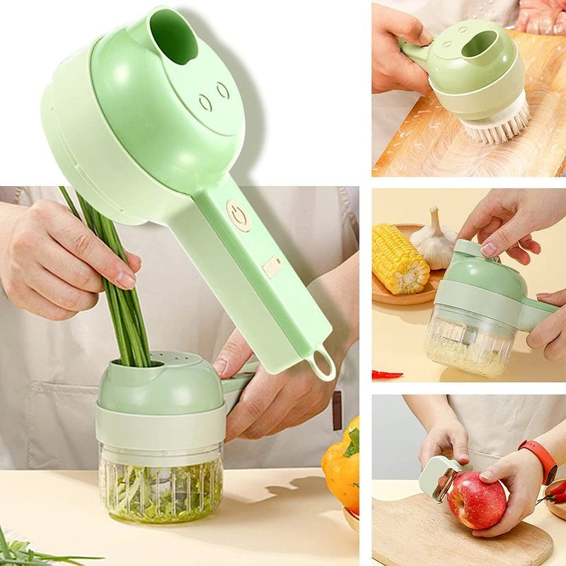 Vegetable Cutter Set 4 In 1 Handheld Electric Durable Chili Vegetable Crusher Kitchen Tool USB Charging Ginger Masher Machine