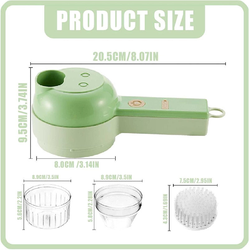 Vegetable Cutter Set 4 In 1 Handheld Electric Durable Chili Vegetable Crusher Kitchen Tool USB Charging Ginger Masher Machine