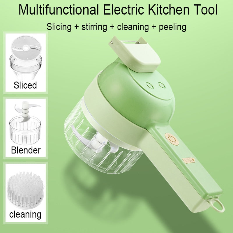 Vegetable Cutter Set 4 In 1 Handheld Electric Durable Chili Vegetable Crusher Kitchen Tool USB Charging Ginger Masher Machine