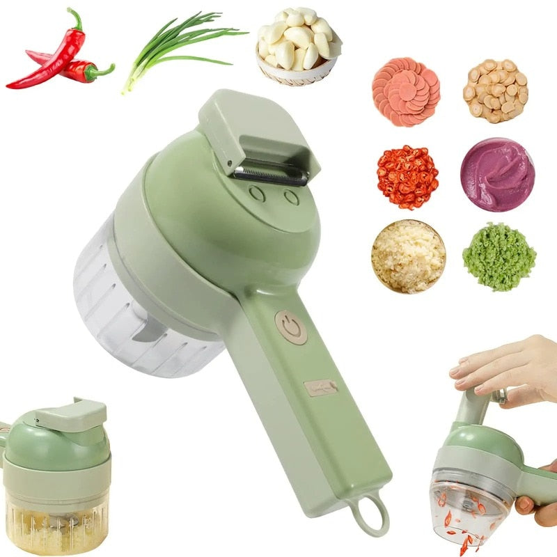 Vegetable Cutter Set 4 In 1 Handheld Electric Durable Chili Vegetable Crusher Kitchen Tool USB Charging Ginger Masher Machine